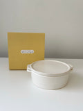 Flat White Ceramic Lidded Pot