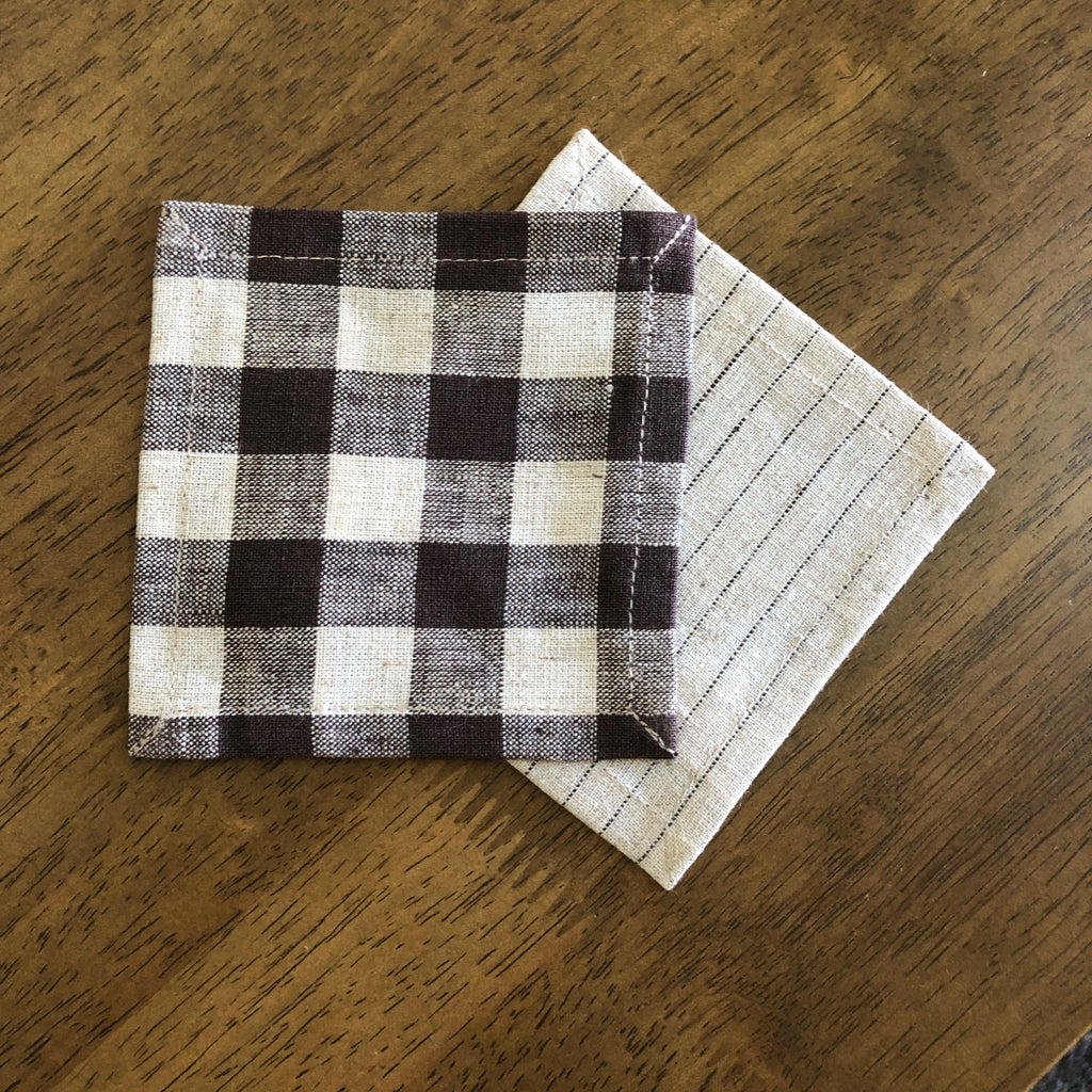 Brown Gingham - Everyday Linen Coasters