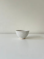 Ceramic bowl with speckled texture on a plain background